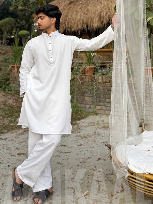 AajKaal Moon White Minimul Panjabi