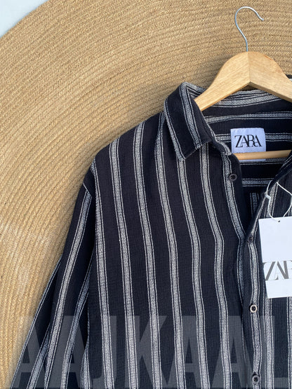 Textured Black Stripe Full Sleeve Shirt