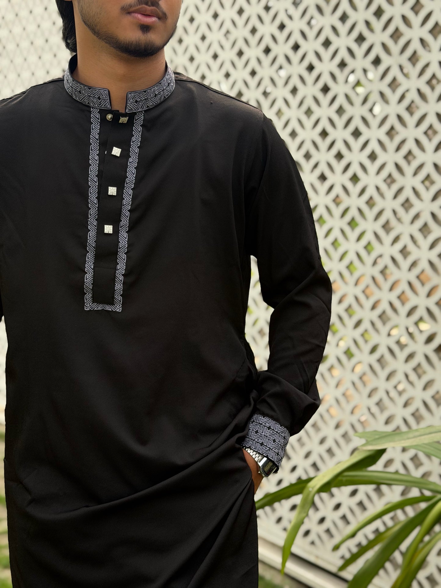 AajKaal Black Classic Embroidered Panjabi