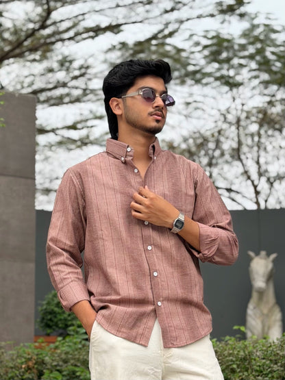 Fancy Peach Stripe Full Sleeve Shirt