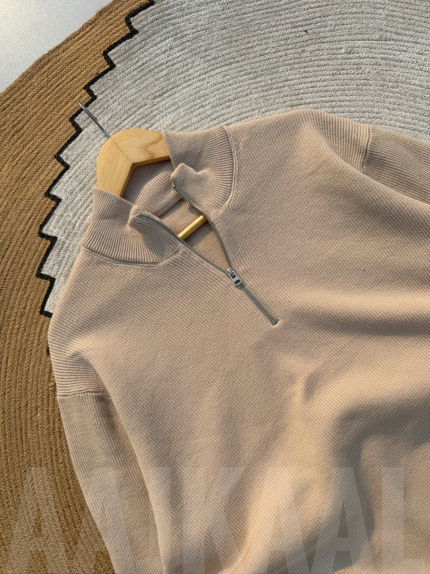 Beige High Neck Oversized Knitted Sweater