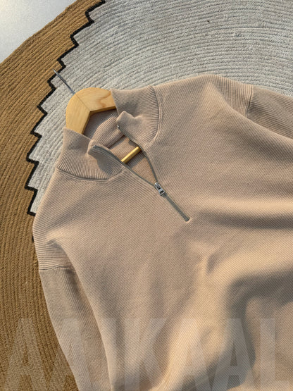 Beige High Neck Oversized Knitted Sweater