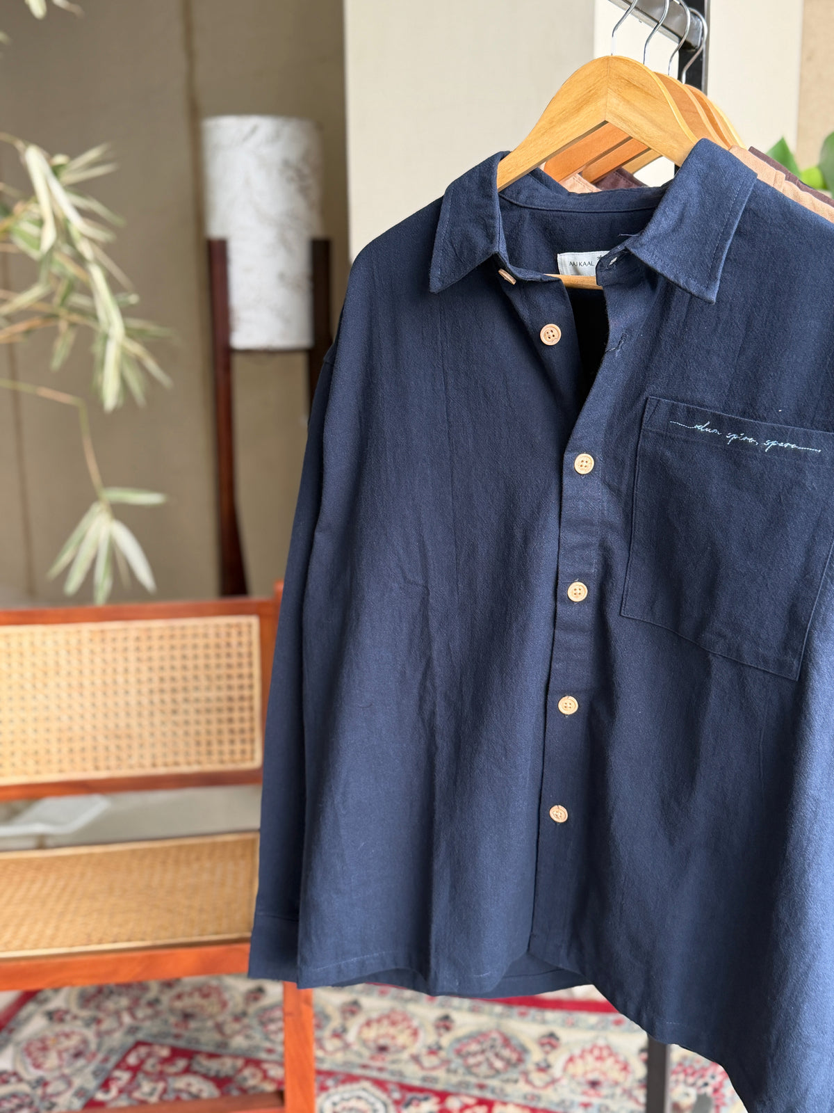 Aajkaal Midnight Blue Embroidery Boxy Shirt