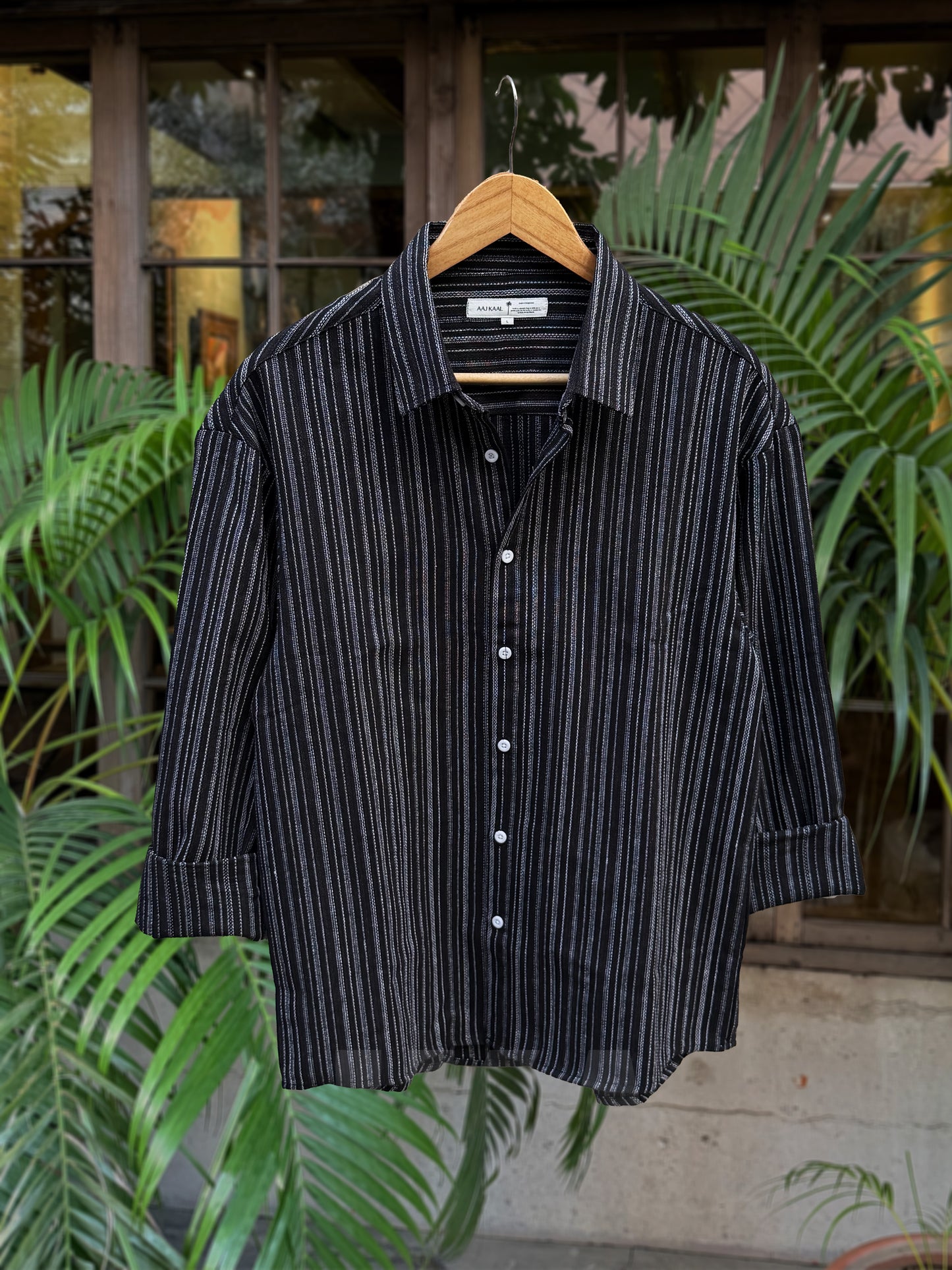 Black Stripe Textured Full Sleeve Shirt