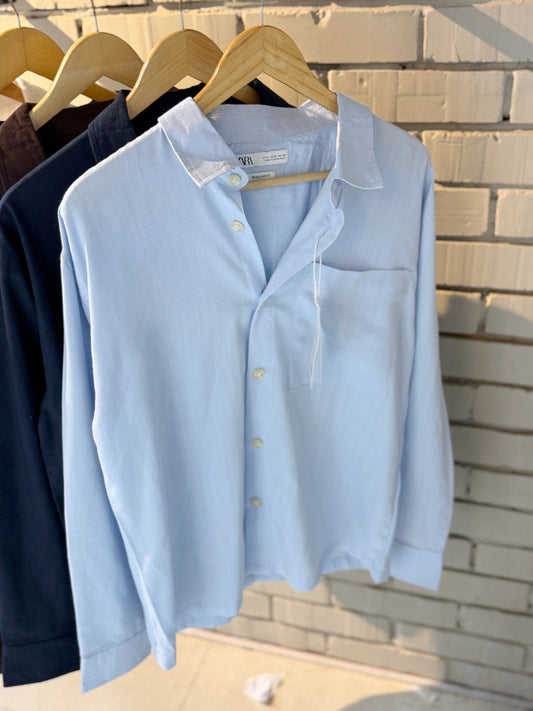 Boxy Full Sleeve Shirt - Sky Blue