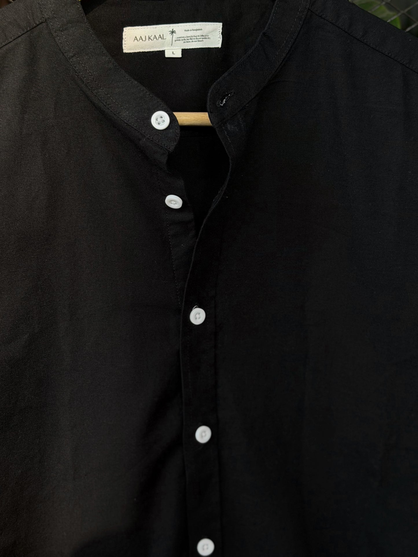 Black Band Collar Full Sleeve Shirt