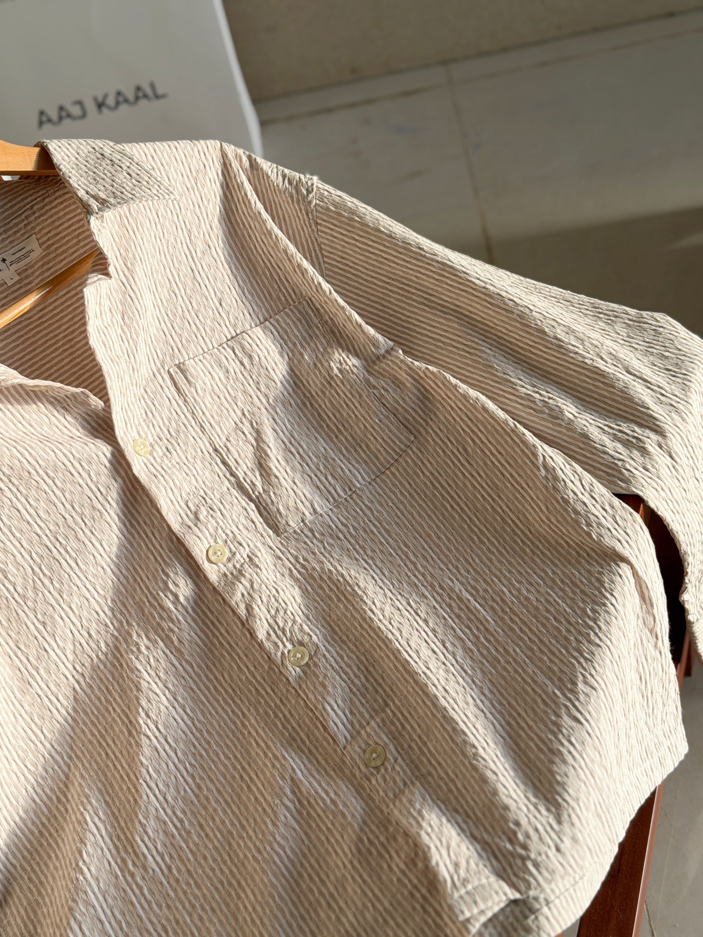 Textured Blush Pink Boxy Full Sleeve Shirt