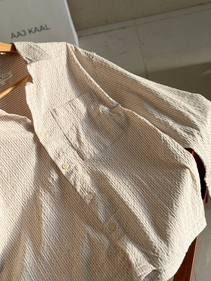 Textured Blush Pink Boxy Full Sleeve Shirt