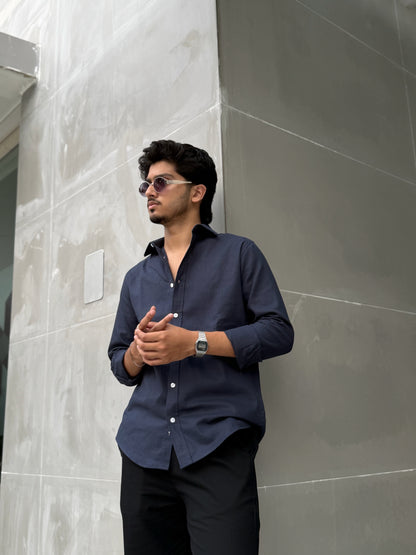 Navy Blue Soft Linen Full Sleeve Shirt