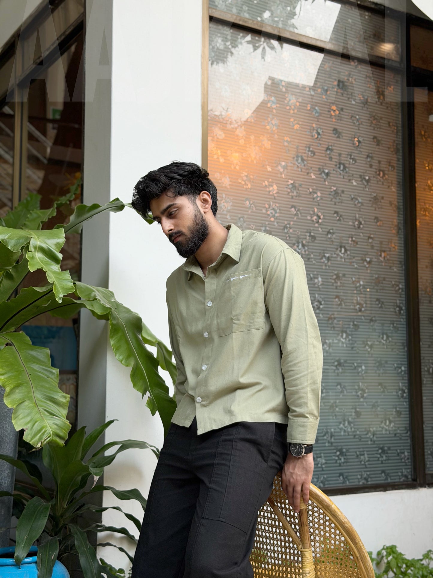 Aajkaal Frosted Olive Embroidery Boxy Shirt