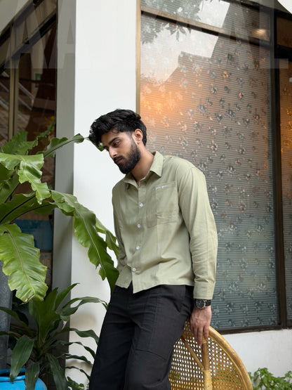 Aajkaal Frosted Olive Embroidery Boxy Shirt