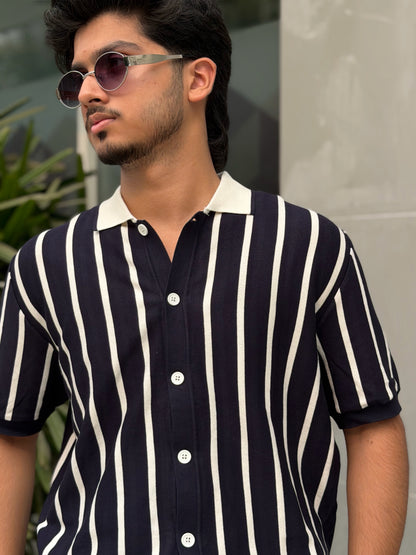 Navy Blue Button Knitted Shirt