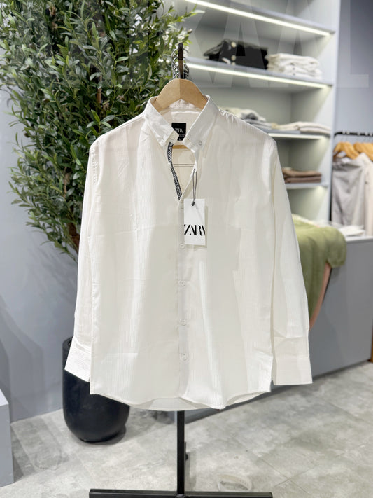 Classic White Collar Stripe Full Sleeve Shirt