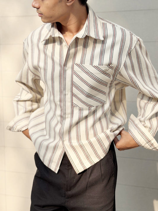 Aajkaal Flannel Shacket  - Brown Stripe