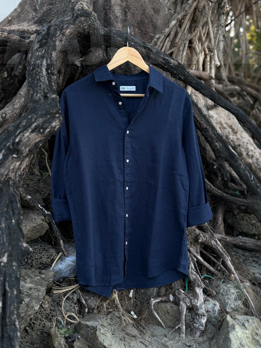 Navy Blue Soft Linen Full Sleeve Shirt