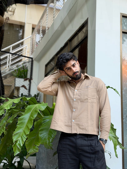 Aajkaal Wood Brown Embroidery Boxy Shirt