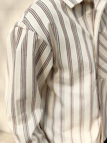 Aajkaal Flannel Shacket  - Brown Stripe