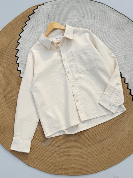 Textured Off-White Boxy Full Sleeve Shirt