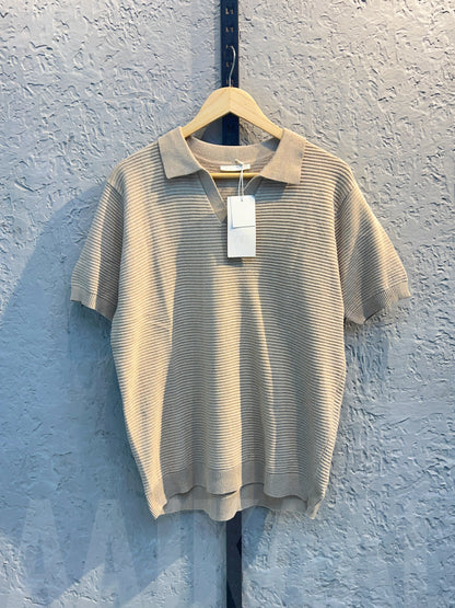 Aajkaal Beige Knitted Polo Shirt