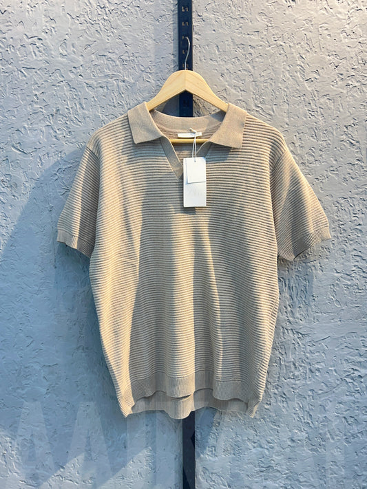 Aajkaal Beige Knitted Polo Shirt