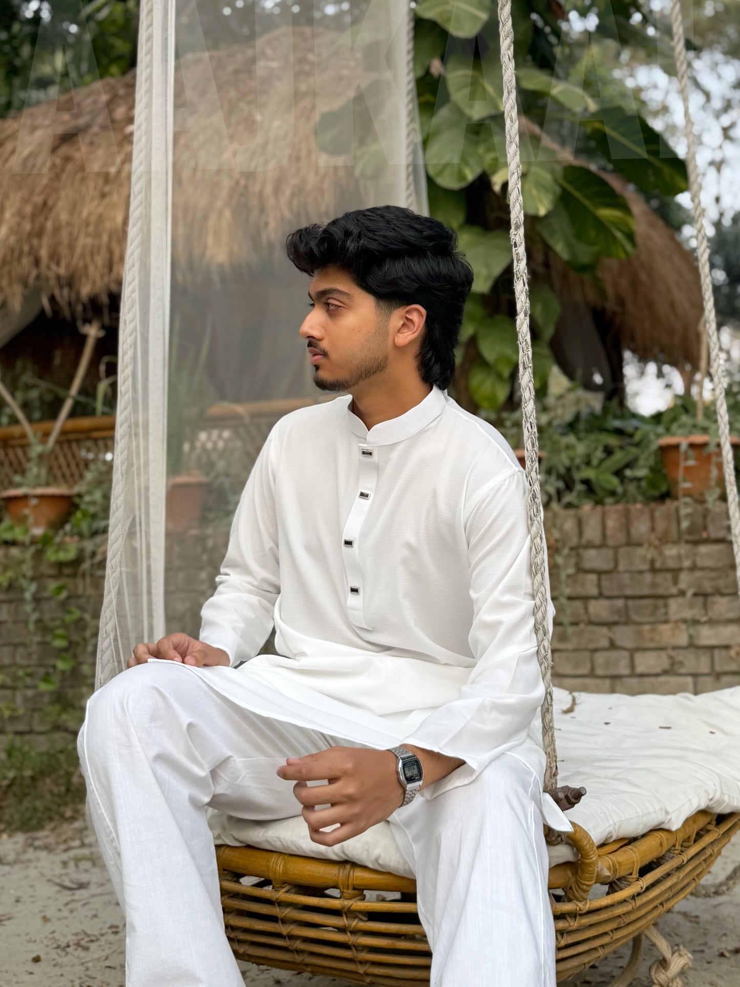 AajKaal Moon White Minimul Panjabi