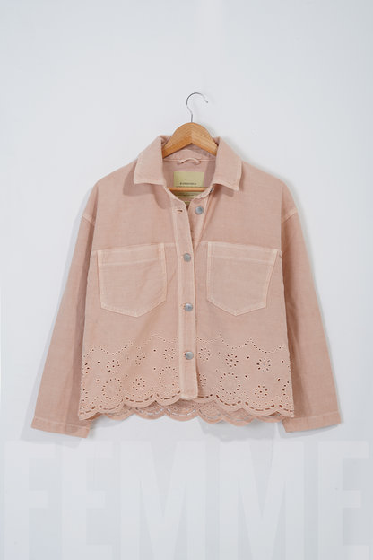 Femme Pink Denim Embroidered Shacket.