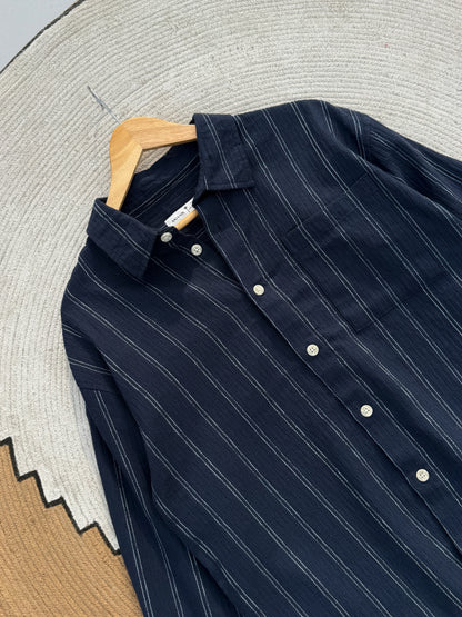 Textured Navy Blue Boxy Full Sleeve Shirt