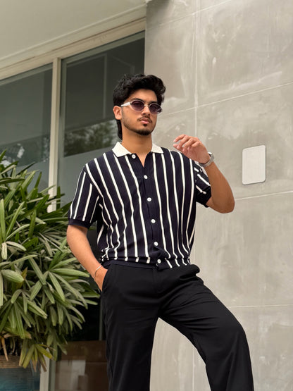 Navy Blue Button Knitted Shirt