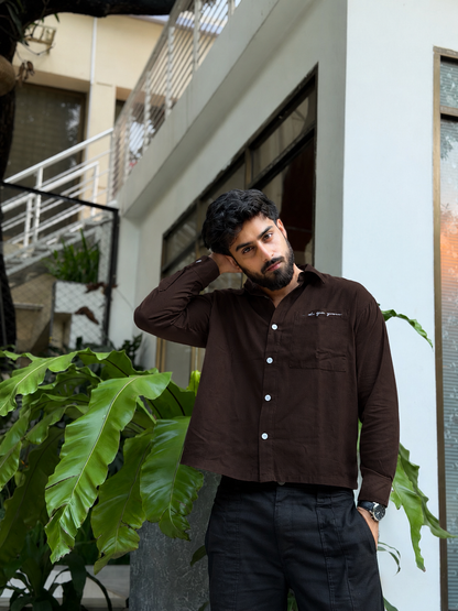 Aajkaal Coffee Embroidery Boxy Shirt