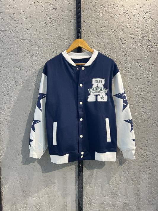 Blue Dropshoulder Varsity Jacket