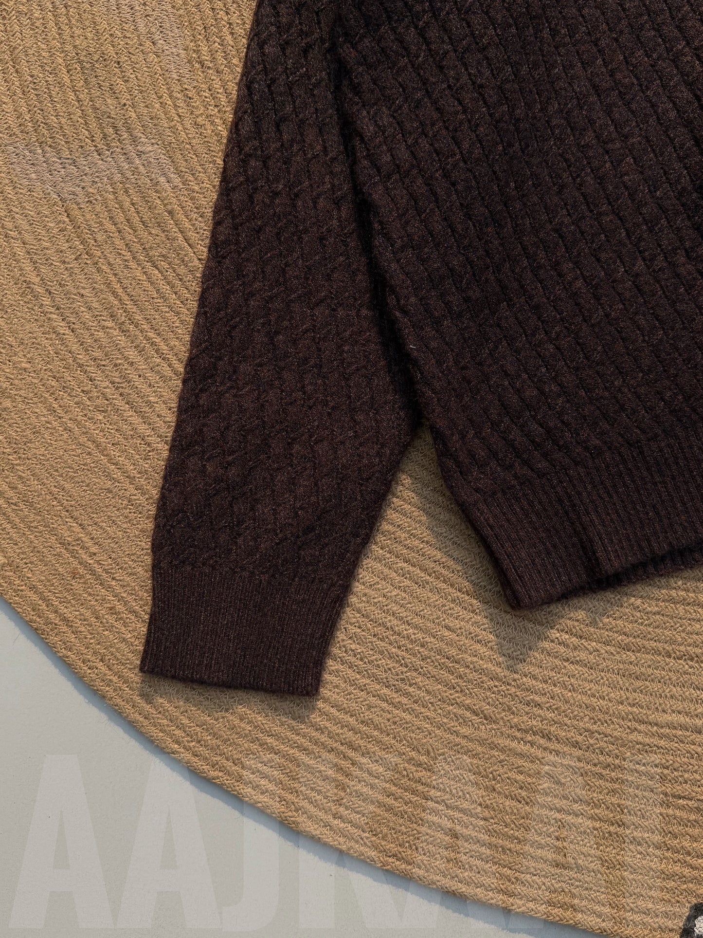 Coffee High Neck Textured Half Zip Knitted Sweater