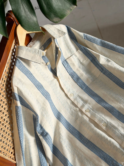 Textured Pale Blue Stripe Boxy Full Sleeve Shirt