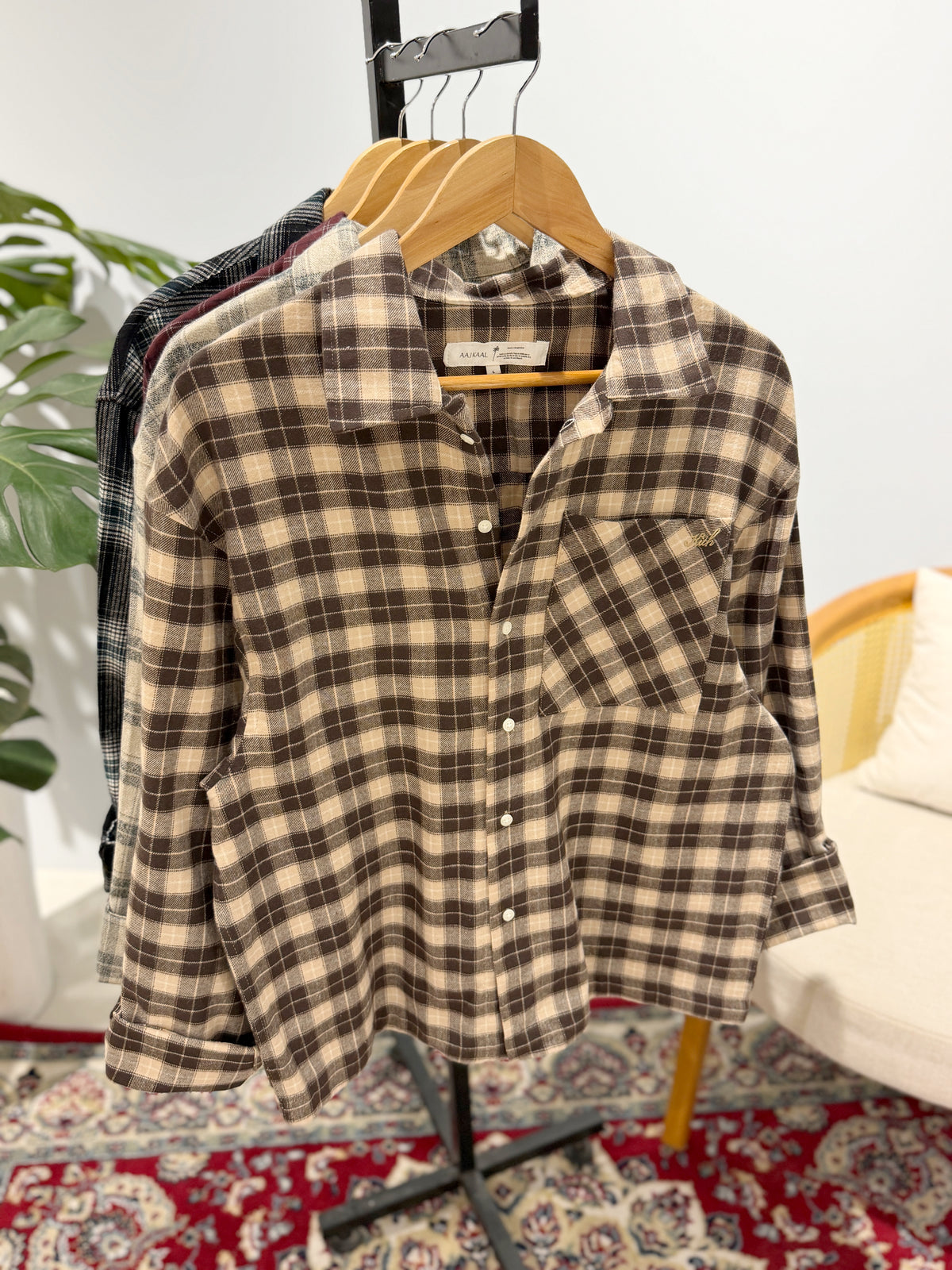 Aajkaal Flannel Shacket  - Chocolate Beige Check