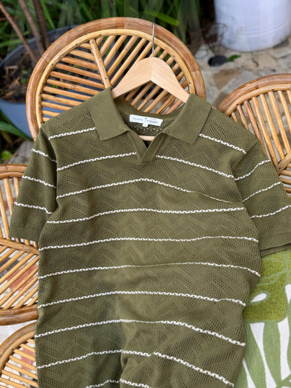 Dark Olive Zigzag Knitted Polo