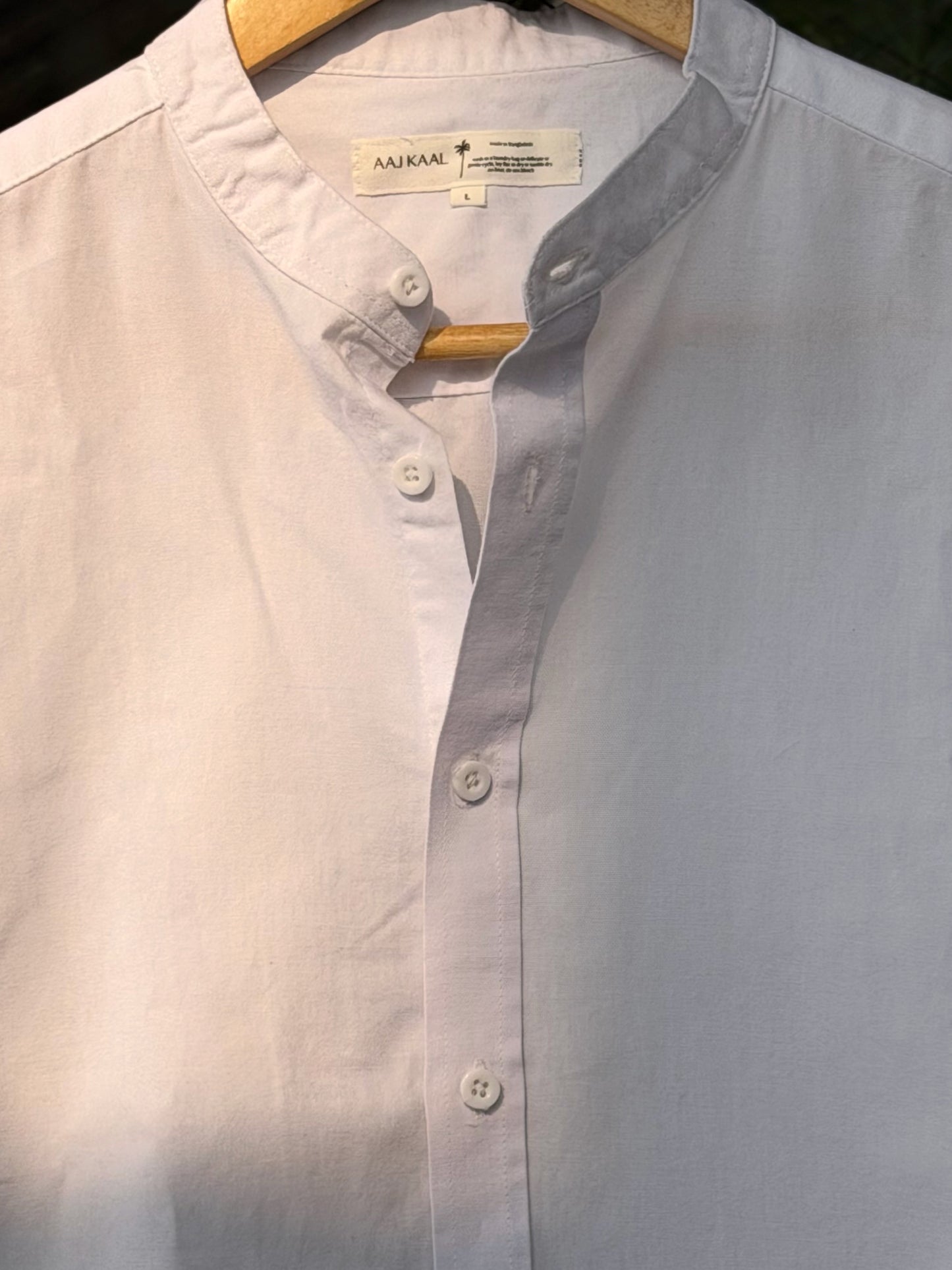 White Band Collar Full Sleeve Shirt
