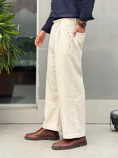 Aajkaal Pleated Wide-Leg Linen Pant – Off-White