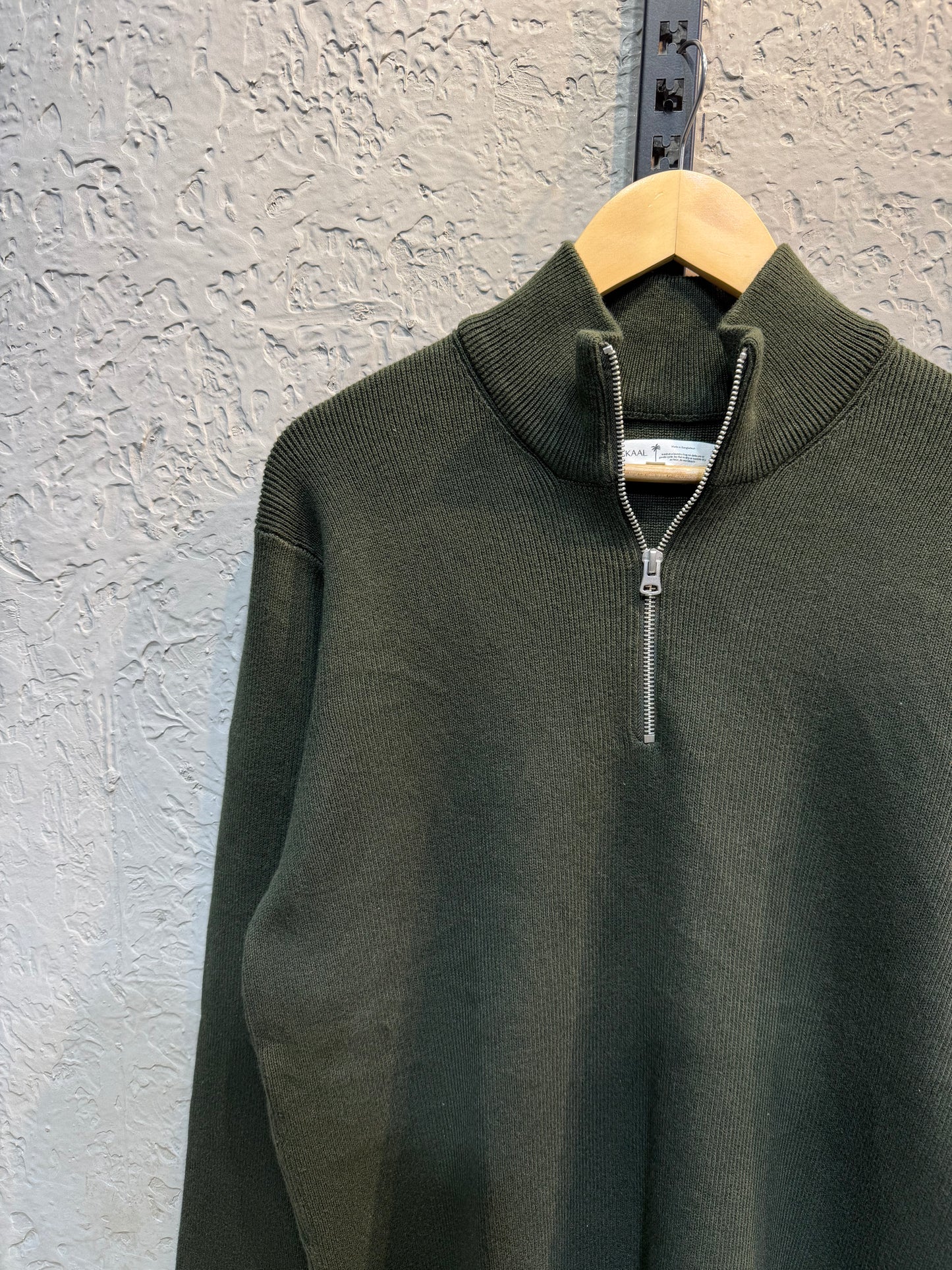 Olive High Neck Half Zip Oversized Knitted Sweater