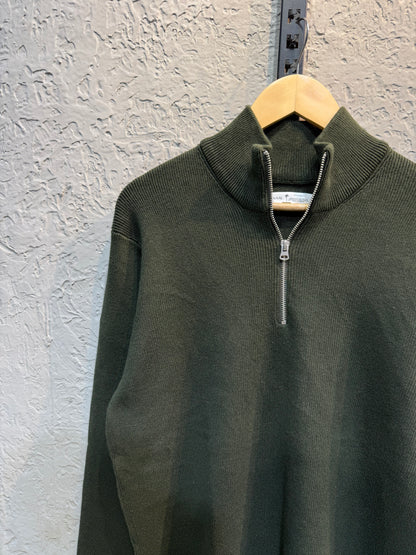 Olive High Neck Half Zip Oversized Knitted Sweater