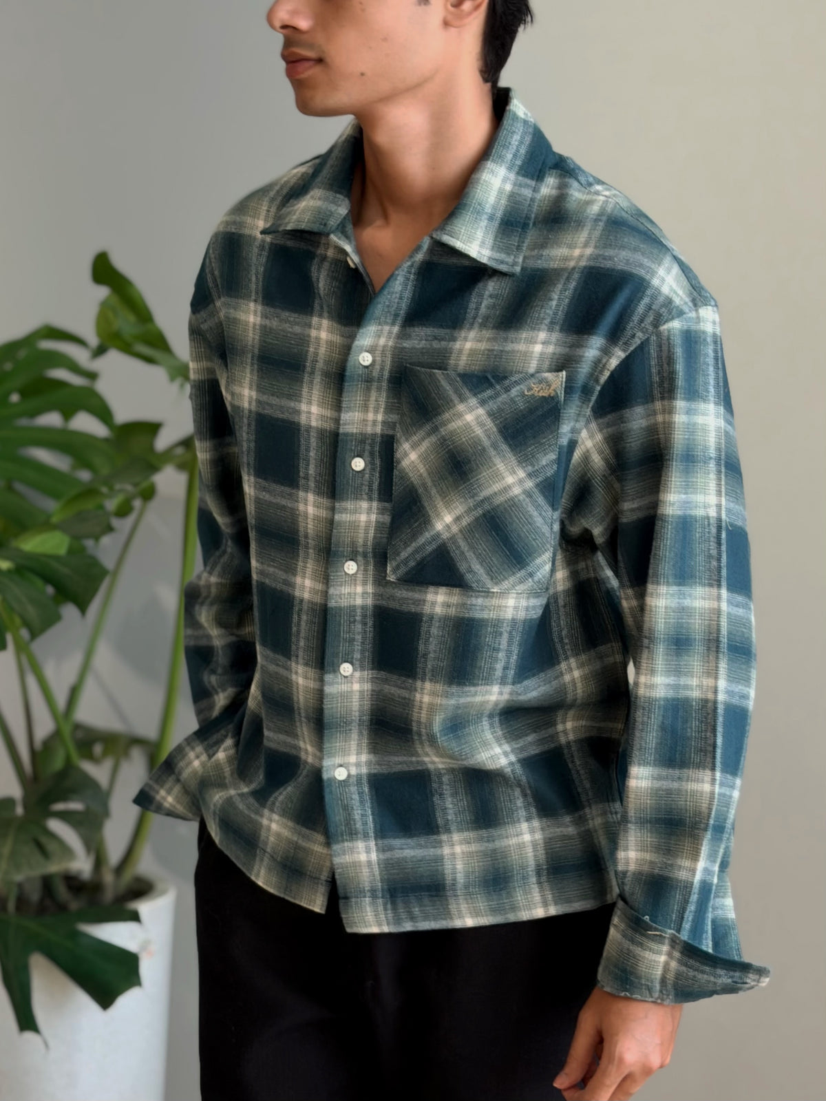 Aajkaal Flannel Shacket  - Urban Green Check.