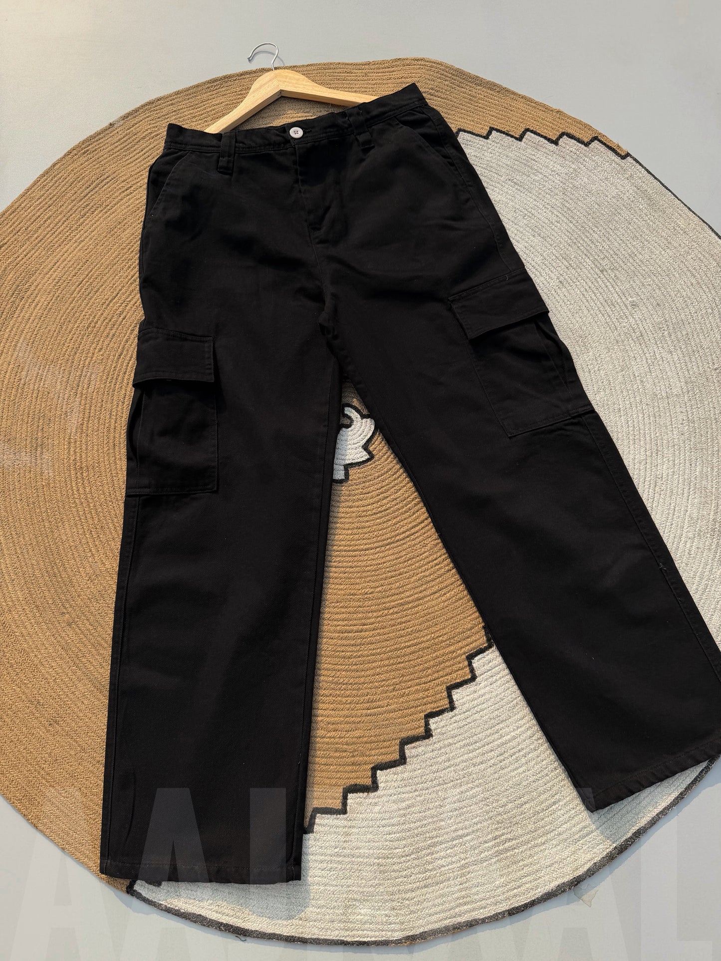 6 Pocket Black Gabardine Cargo Pant