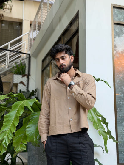 Aajkaal Wood Brown Embroidery Boxy Shirt