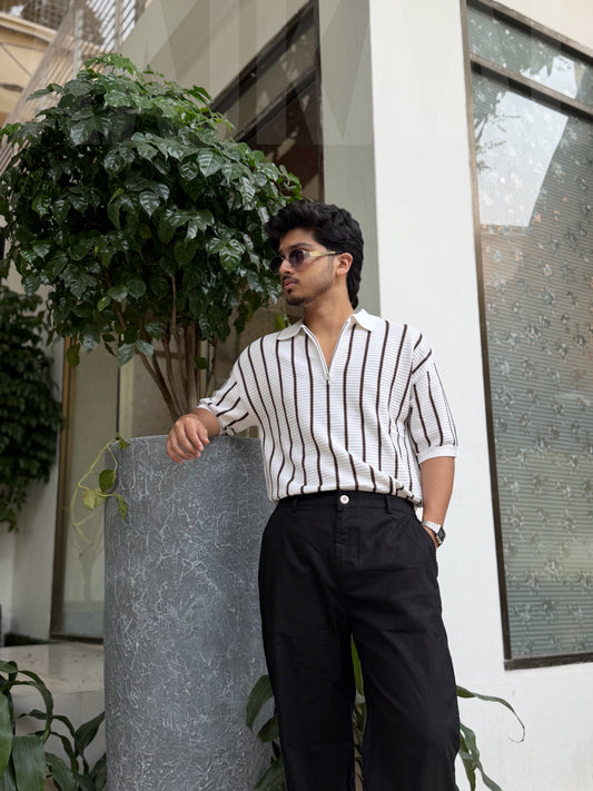 Aajkaal White Zipper Knitted Polo