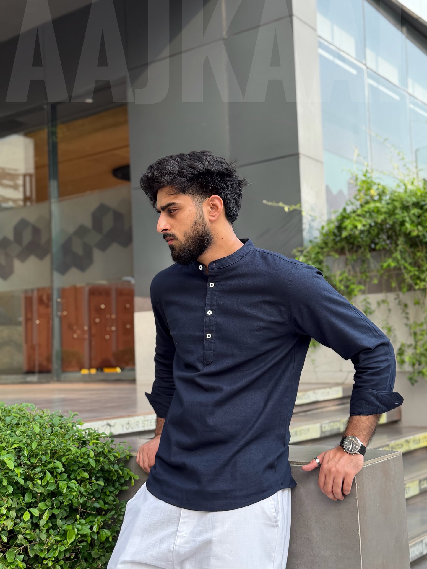 Aajkaal Navy Blue Henley Katua