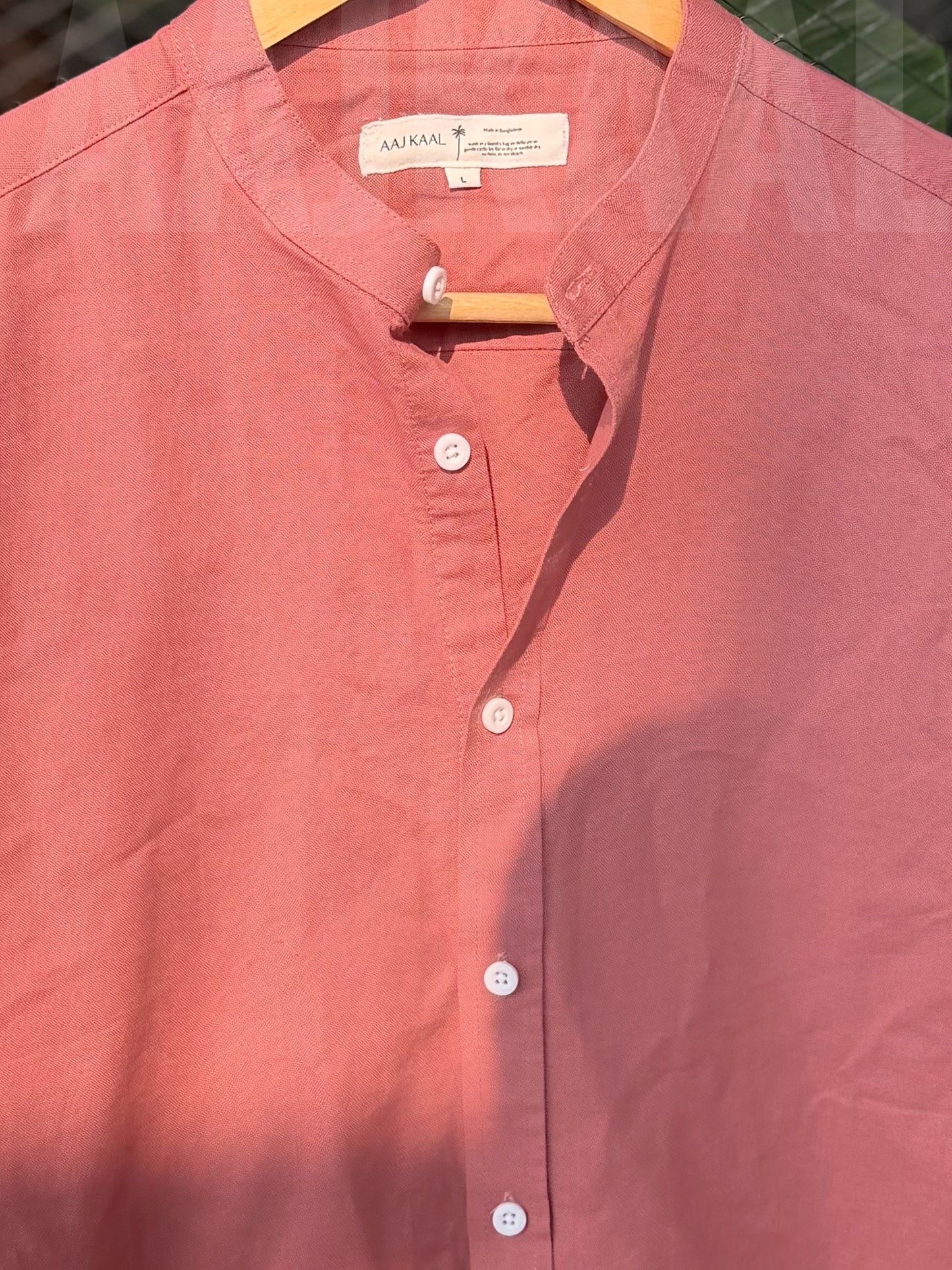 Peach Band Collar Full Sleeve Shirt