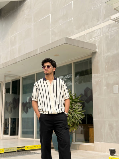 White Stripe Button Knitted Shirt