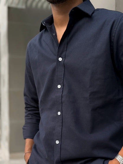Navy Blue Soft Linen Full Sleeve Shirt