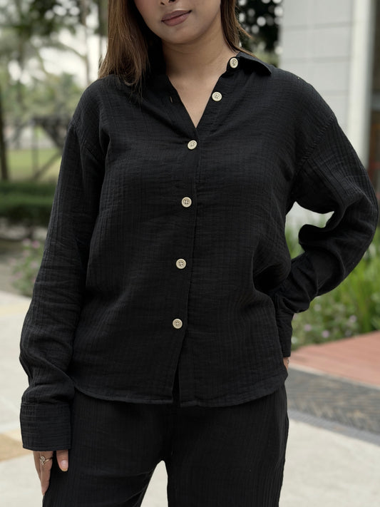 Double Gauze Oversized Shirt - Black