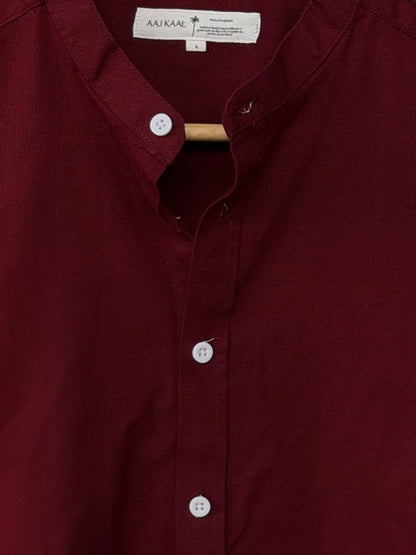 Maroon Band Collar Full Sleeve Shirt