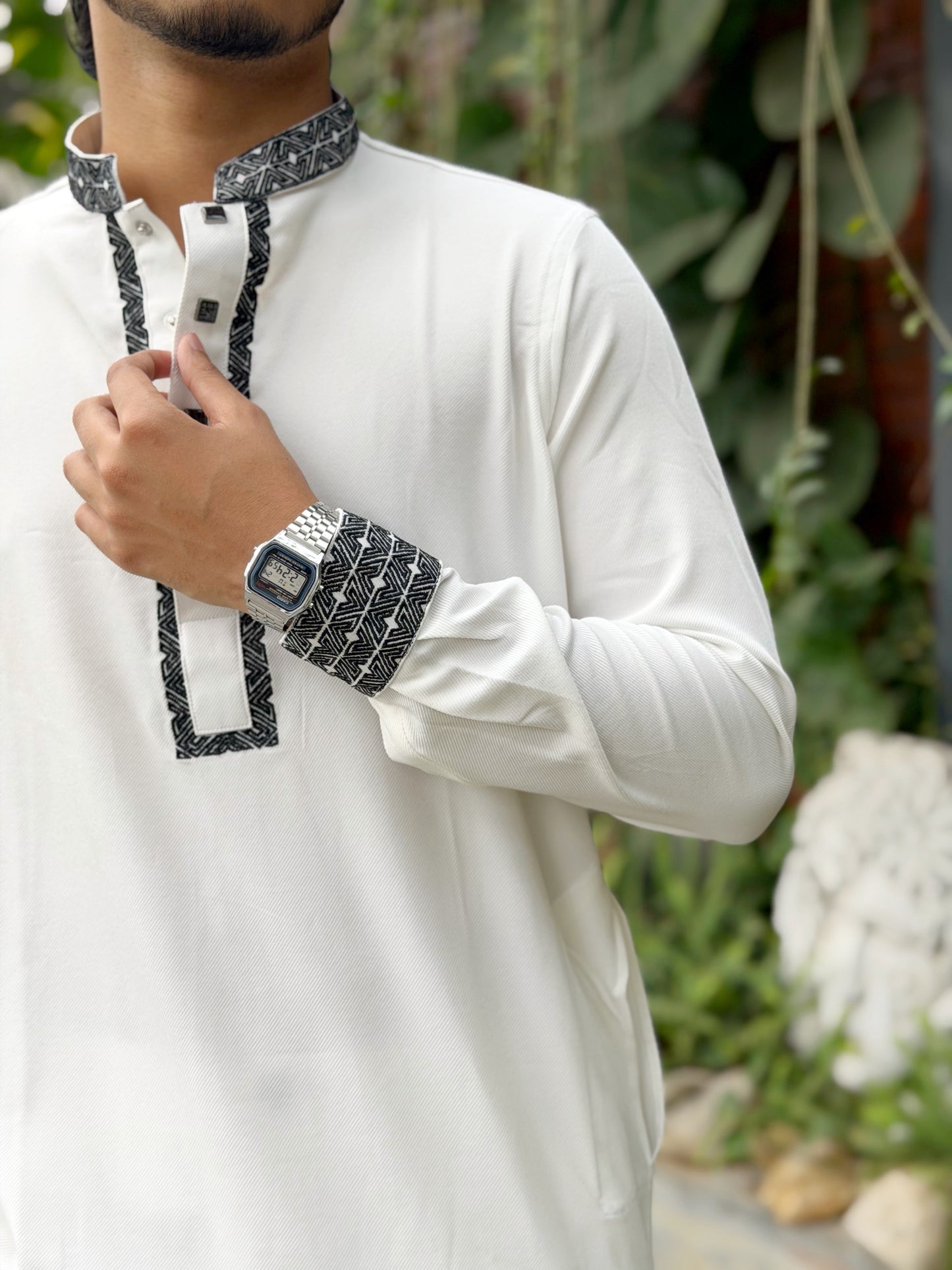 AajKaal White Classic Embroidered Panjabi