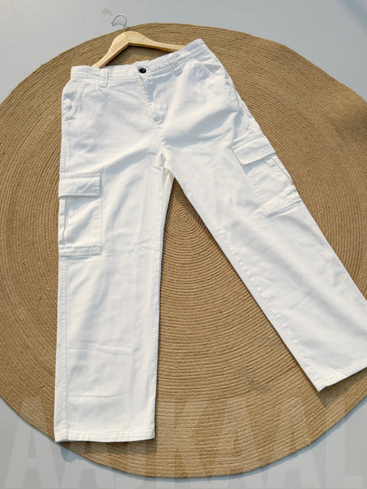 6 Pocket White Gabardine Cargo Pant